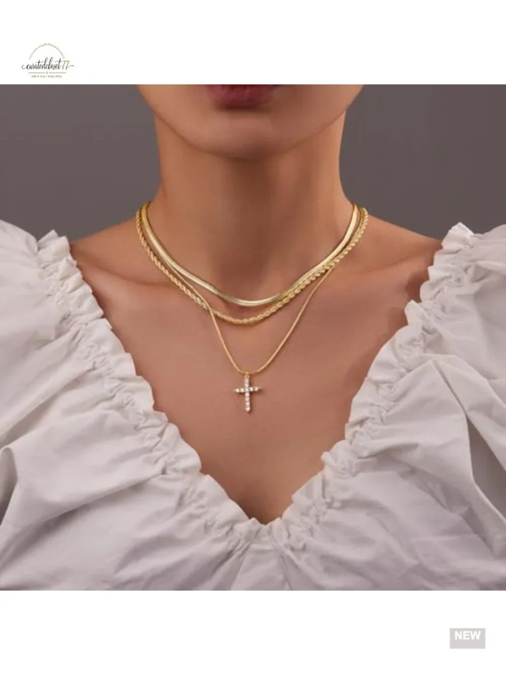 Dainty 14K Gold Silver Plated Cross Choker Necklace Set Non Tarnish